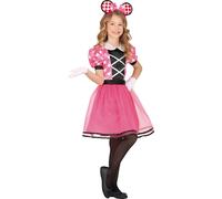 Souris Carnaval Costume Rose Points Robe Oreilles Bandeau Ruban Enfants Carnaval Fête Carnaval Tenue Fille Costume Robe de danse Jolie Joyeuse, Taille : 128/134 Couleur : Rose