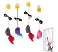 Souris Chat, 4 Pièces Souris Suspendue, Avec Bruit Et Corde élastique, Avec Queue à Plumes, Cadeaux Noel Pour Animaux, Souri Chat Jouet Pour Le Jeu L'entraînement, Playing and Indoor Interacting