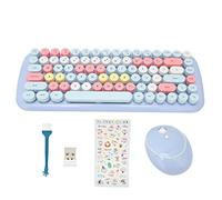 Souris Clavier sans Fil, Clavier Mignon Rétro Compact 84 Touches avec Touches Rondes, Clavier Ergonomique USB 1600 DPI 2.4G pour Les Filles(Couleur mélangée Bonbon-Bleu Clair)