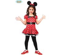 Souris Costume Carnaval Tenue Points Robe Oreilles Ruban Ceinture Amusant Fantaisie Aventure Enfant Classique Look Carnaval Ludique, Taille : 98/104 Couleur : Rouge