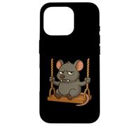 Souris de dessin animé en colère sur une balançoire Coque pour iPhone 16 Pro