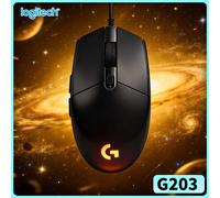 Souris de jeu Logitech G203 Prodigy RGB filaire, 8000 DPI, 6 boutons, mémoire intégrée, fréquence de polling 1000 Hz, compatible Windows et Mac, utilisation précise M100R-BLACK