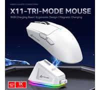 Souris de jeu sans fil Attack Shark X11&R1 - Tri-mode, capteur PAW3311, 22 000 DPI, 400 IPS, souris de jeu PC RGB R1-white