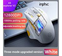 Souris de jeu sans fil Inphic A9 Explorer V2, affichage du niveau de batterie 500mA, ergonomique, Bluetooth, pour bureau, PC et ordinateur portable A9 PRO MAX White