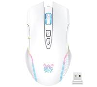 Souris de jeu sans fil pour bureau, travail, 3600 DPI réglable, lumière LED RVB, blanc/rose/noir (blanc)