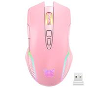 Souris de jeu sans fil pour bureau, travail, 3600 DPI réglable, lumière LED RVB, blanc/rose/noir (rose)