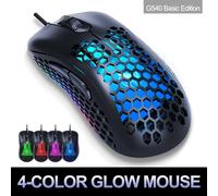 Souris de jeu T-WOLF G540 avec câble USB, 6 boutons, trous en nid d'abeille, 4 couleurs, lumière respiratoire, souris optique pour PC Gamer