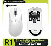 Souris de jeu tri-mode ATTACK SHARK R1, capteur PixArt PAW3311, 18000 DPI, 1000 Hz, 59 g ultralégère pour grande main, pour PC/Mac Black