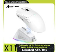 Souris de jeu tri-mode Attack Shark X11 avec station de charge magnétique, capteur PixArt PAW3311, 22K DPI, BT/2.4Ghz/filaire, pour PC/MAC Black
