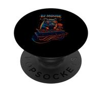 Souris DJ cool avec platines, design amusant pour fête PopSockets PopGrip Adhésif
