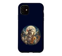 Souris élégante Jouant du Saxophone Romantique au Clair de Lune Chats Coque pour iPhone 11