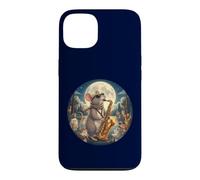 Souris élégante Jouant du Saxophone Romantique au Clair de Lune Chats Coque pour iPhone 13