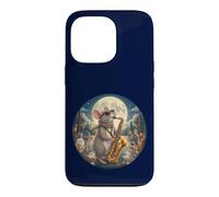 Souris élégante Jouant du Saxophone Romantique au Clair de Lune Chats Coque pour iPhone 13 Pro