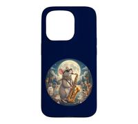 Souris élégante Jouant du Saxophone Romantique au Clair de Lune Chats Coque pour iPhone 15 Pro