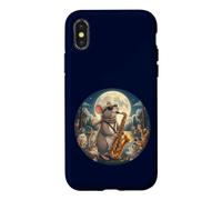 Souris élégante Jouant du Saxophone Romantique au Clair de Lune Chats Coque pour iPhone X/XS