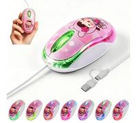 Souris filaire avec USB-C et USB-A 2 en 1, rétroéclairage LED 7 couleurs, câble de 1,5 m, mini souris d'ordinateur ergonomique à 3 boutons pour enfants, PC, ordinateur portable, Mac, Windows, surface