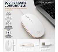 Souris Filaire Ergonomique Blanc - Design Confortable avec Clic Silencieux - Capteur Optique 1600 DPI Précis - Compatible Mac et PC - Idéale pour Bureautique, Jeux, Étudiants