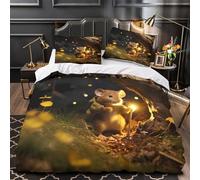 souris mignonne avec une lampe torche 3D Imprimé Drap de couette Microfibre éclair dissimulé scène de forêt fantastique Housse de couette 2 taies éclair adolescents adultes Double（200x200cm）