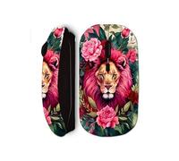 Souris noir sans Fil Tête de lion avec fleurs et feuilles