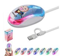Souris optique filaire USB-C et USB A 2 en 1 avec rétroéclairage LED 7 couleurs, câble de 1,5 m, clics silencieux 1000D-PI pour PC, ordinateur portable, Mac, macOS, Windows, iPadOS, Android