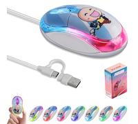 Souris optique filaire USB-C et USB-A 2 en 1 avec rétroéclairage LED 7 couleurs, câble de 1,5 mètre, mini-cliquet silencieux 1000 DPI, compatible PC, ordinateur portable, Mac et Windows, bleu