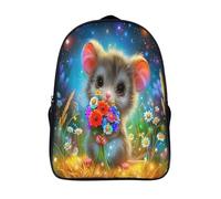 souris reniflant des fleurs imperméable sac à dos décontracté cool cartable fille primaire 2 compartiment animal 3d imprimé sac d'école-16,12 ans et plus les enfants pour l'école les voyages affaires