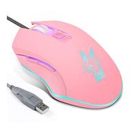 Souris rose silencieuse, 7 couleurs rétro-éclairées optique filaire ergonomique avec 2400 DPI et 6 boutons 4 prises de vue pour PC ordinateur portable de bureau (USB)