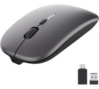 Souris sans fil 2,4 GHz Silent Souris sans fil USB 1600 DPI avec nano récepteur pour gauchers et droitiers,PC/Mac,Microsoft Pro,Office Home,niveau de charge de la batterie visible (gris)