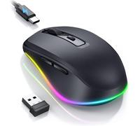 Souris sans Fil avec Jiggler Intégré, Souris LED Rechargeable 2000 DPI, Souris Silencieuse 2.4G USB pour PC/Mac/Ordinateur Portable, Mouvement Indétectable, Compatible Windows et macOS, Noir