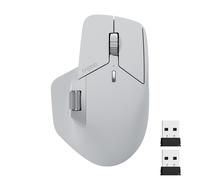 Souris sans fil Bluetooth Rapoo MT760Mini - Connexion multimode Bluetooth 5.0 et 2,4 GHz, compatible avec 4 appareils, technologie M+ Cross Computer, 11 boutons programmables - Gris clair