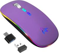 Souris sans Fil Bluetooth, Rechargeable Souris LED, Mini Souris Optique silencieuse avec récepteur USB de 2,4 GHz pour Ordinateur, Portable, iPad, PC, MacBook, Ordinateur Portable