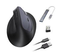 Souris sans fil ergonomique 3 modes [Bluetooth 5.2, 2,4 G, filaire] Souris verticale sans fil rechargeable 1200/1600/2400/3200/6400/9600 DPI, batterie rechargeable, 6 boutons, PC/Mac gris