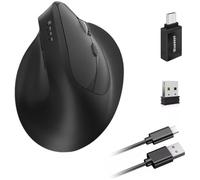 Souris sans fil ergonomique 3 modes [Bluetooth 5.2, 2.4G, avec câble] Souris sans fil verticale 1200/1600/2400/3200/6400/9600 dpi, rechargeable, batterie rechargeable, 6 boutons, PC/Mac-sombre