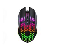 Souris sans Fil Ergonomique Gamer Gaming Rechargeable Silencieuse Photoélectrique Rechargeable Rouleau à Quatre Voies 4 Effets D'éclairage RVB Ajustement PPP en 3 étapes (132x72x42mm,Black)