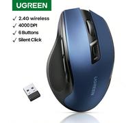 Souris sans fil ergonomique UGREEN avec 6 boutons silencieux et muets, connexion 2,4 GHz sans fil avec récepteur USB mini, réglage de DPI à 5 niveaux jusqu'à 4000 DPI pour PC/ordinateur portable Linux