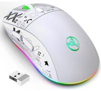 Souris sans fil HXSJ T90, connexion à trois modes | 5 DPI réglables | taux de rafraîchissement de 125 Hz | 11 effets lumineux RGB | 6 boutons programmables, blanc