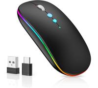 Souris sans fil LED pour ordinateur, portable, rechargeable avec double r¿¿cepteur USB/USB-C 2,4 GHz, DPI, bouton arri¿¿re compatible avec les appareils TypeC, Apple MacBook Air/Pro, iPad, ordinateur