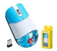 Souris Sans Fil Liquide Mignonne, Silencieuse Légère Portable Transparente Optique Rétro Aqua Souris avec Poisson Clown Flottant, pour PC Ordinateur Portable MacBook, Cadeau pour Enfants Adultes-Bleu