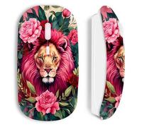 Souris blanc sans Fil Tête de lion avec fleurs et feuilles Blanc G