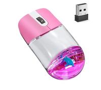 Souris sans fil mignonne rose aquatique esthétique, transparente, silencieuse, optique, portable, légère, rétro souris pour PC, ordinateur portable, MacBook, enfants, filles, femmes, cadeau avec