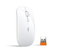 Souris sans fil rechargeable, [mise à niveau], souris ultra mince Silent 2.4G souris sans fil 1600 DPI avec récepteur USB pour ordinateur portable PC PC Tablette Mac, Niveau de batterie Visible, Blanc