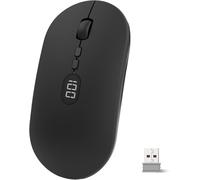 Souris Sans Fil Rechargeable Silence Click Wireless Mouse 2.4G Ultra Mince Souris Ergonomic 1600 DPI avec Récepteur USB & Écran D'affichage De la Batterie pour Ordinateur/Portable/MacBook - Argent