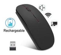 Souris sans Fil Rechargeable, Silence Click Wireless Mouse Optique, USB Nano-Récepteur, Ultra Mince 1600 DPI, avec USB c??ble, pour PC/Tablet/Laptop(Noir)