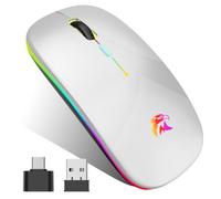 Souris Sans Fil Rechargeable, Souris Bluetooth, Souris Rétroéclairée de 7 Couleurs avec Mini récepteur USB de 2,4 GHz, Souris de jeu Bluetooth Compatible PC,Mac,Ordinateur Portable,Chromebook(Argent)