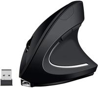 Souris sans Fil, Souris Verticale Ergonomique, Rechargeable Silence Click Mouse Verticale Ergonomique, USB Nano-Récepteur, 800-1600 DPI Réglable, avec USB câble, pour PC/Tablet/Laptop(Noir)