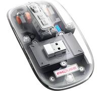 Souris transparente sans fil, trois modes de connexion | Effet lumineux coloré et respirant | 4 niveaux de DPI réglables, gris