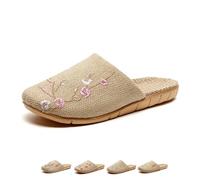 Sourmei Fleurs de prunier style chinois pour homme et femme - Lin - Maison - Chambre à coucher - Nœud en velours côtelé - Pantoufles confortables et élégantes - Cadeau, Rose prune, 39/40 EU