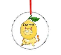 Sourpuss - Ornements de Noël amusants pour sapin - Souvenir en verre - Pendentif animal jeu de mots - Décoration de fête d'hiver - Cadeau de Noël - Rond - 7,5 cm