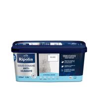 RIPOLIN - Sous-Couche Anti-Humidité Intérieur - Supports Humides ou Difficiles - Fixe les Fonds Poreux - Haute Protection - Masque les Auréoles & Taches d'Humidité - Mat - 2,5L - Blanc