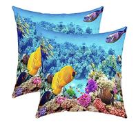 sous l'eau Taie Oreiller Doux Coloré Mer Poisson Taies d'oreiller 50x50cm pour Enfants Décor Mer Merlit Coraux Décoratif Lot De 2 Housse de Coussin Deep Mer Housse Coussins Marine